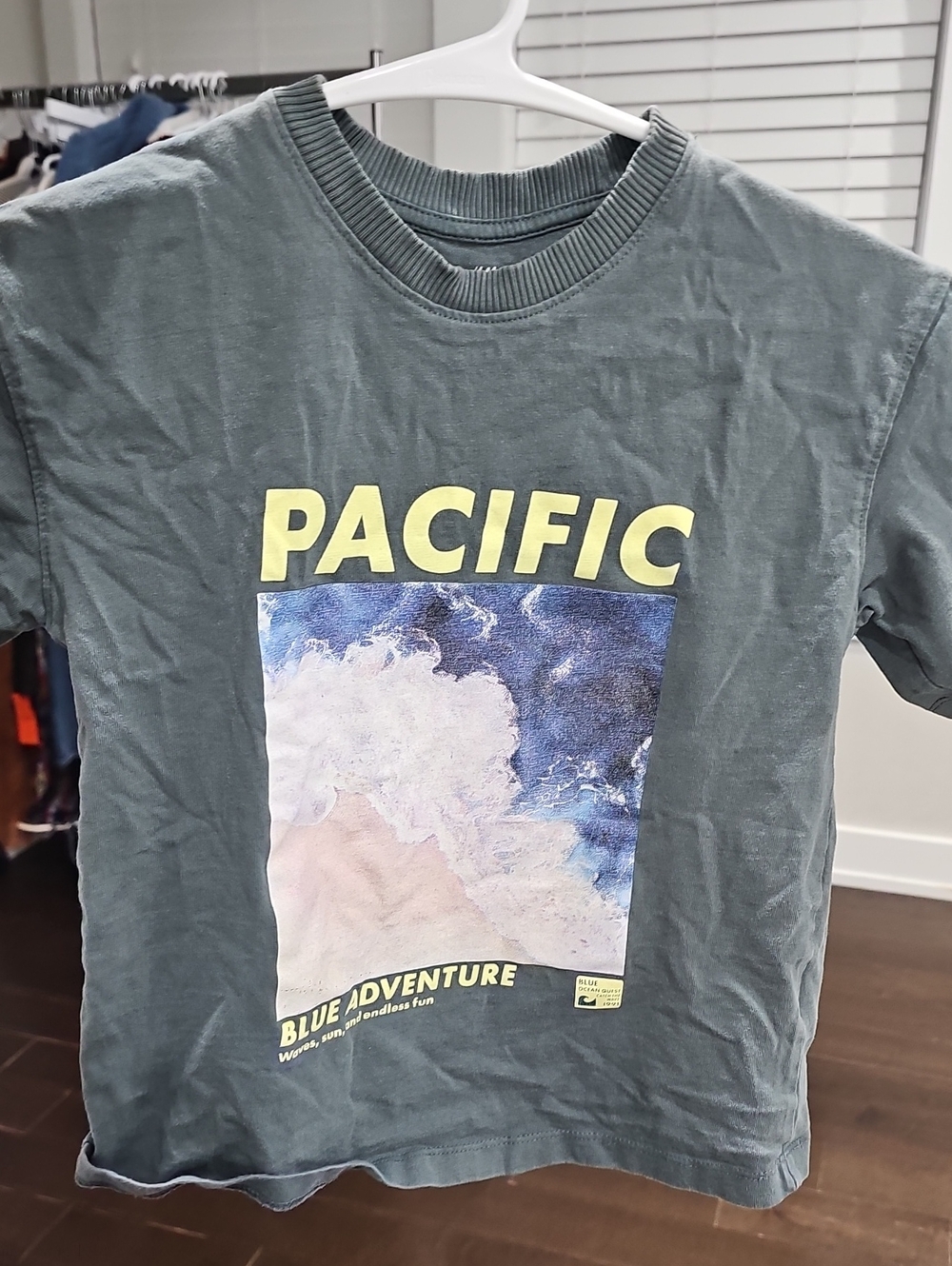 H&M Slate Blue Graphic Tee with Yellow Print